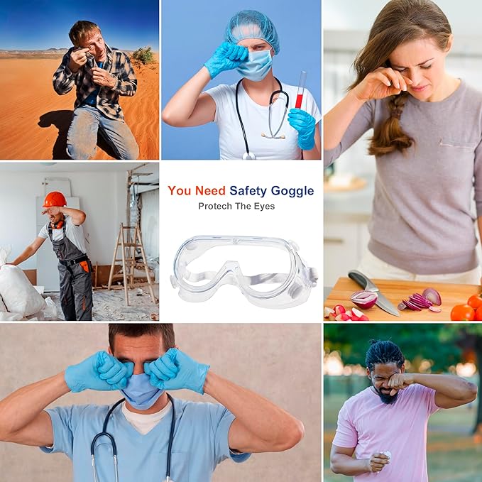 4 Pack Protective Safety Goggle for lab chemistry soft lightweight goggles over prescription glasses Anti-Splash worker construction Eye protection Science Onion Cutting and More White