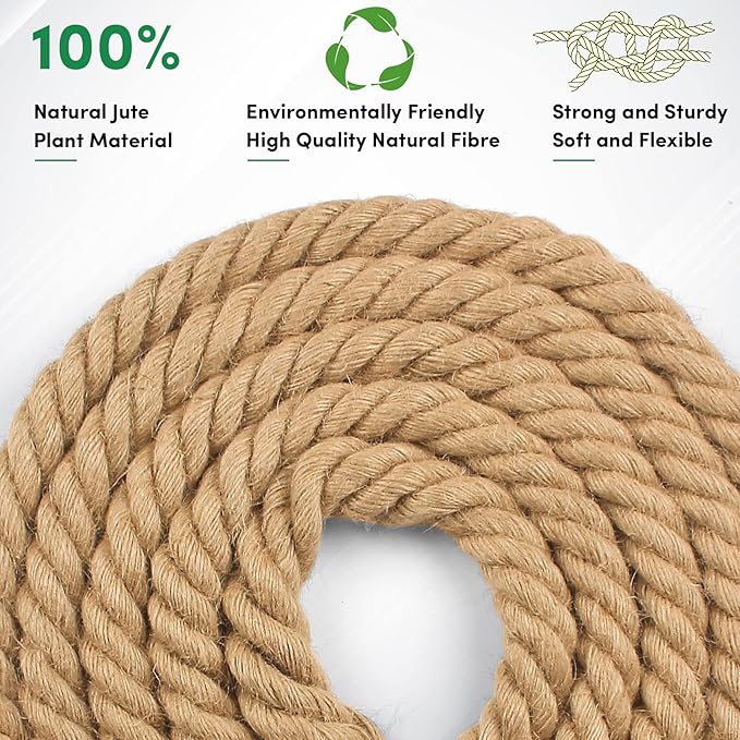 Manila Rope 1.5in x 150ft, Heavy Duty Twisted Rope Natural Hemp Ropes for Crafts,Gardening,Docks, Bundling,Railing,Home Decoratin,Hammock,Porch Swing Ropes