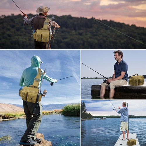 OROOTL Fishing Sling Bag with Rod Holder, Portable Fishing Backpack Lightweight Fishing Fanny Pack Waterproof Crossbody Fishing Gear Storage Bag for Men Women Gift