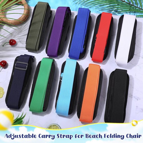 Sanwuta 10 Pcs Bulk Adjustable Beach Chair Carry Straps Universal Folding Chair Shoulder Strap for Beaches Camping Scooter Bikes Backpacking Picnics Outdoor(Multicolor)