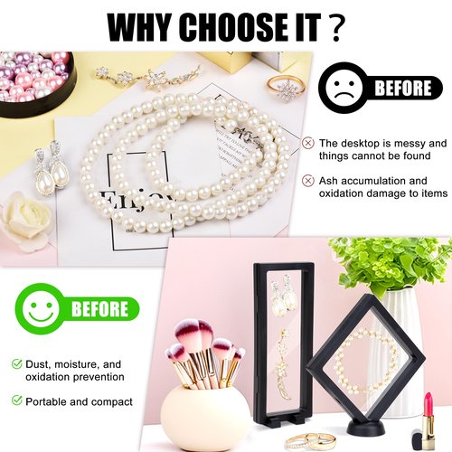 16 PCS Black Floating Display Case, UOIXPUHUO Transparent Challenge Coin Display Stand for Chips Ring Earrings Jewelry Necklace Shells Medals Antique AA Medallions (5.51*5.51*0.78in, 3.54*9.05*0.78in)