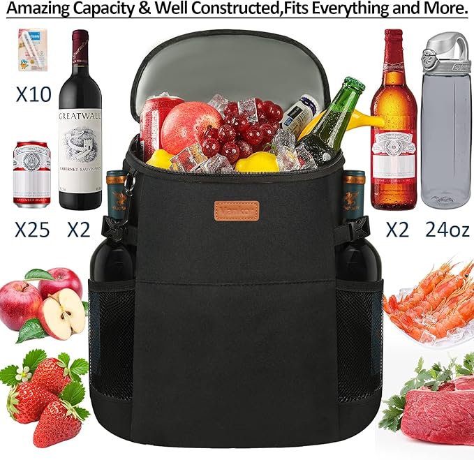 Camping Cooler Backpack 30 Cans, Soft Backpack Coolers Insulated Leak Proof Travel Cooler Bag Waterproof Lunch Picnic Beach Work Trip Thermal Bag Drink Beverage Beer Bag Cooler
