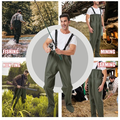 Pfeibk Fishing Waders for Men Waterproof, PVC Lightweight Waders without Boots, Mens Waders Fly Fishing Waders with Adjustable Shoulder Belt for Fishing & Farming, Elastic Waist for Most Size
