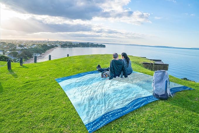 WEKAPO Beach Blanket Waterproof Sandproof Oversized Extra Large Sand Free Beach Mat with Stakes, Storage Bag - Essentials for Outdoor Beach, Picnic (Bohemian Starfish, 11 X 9 FT (1~10 Person))