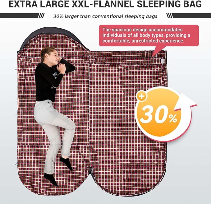 KingCamp Sleeping Bag for Adults, Cold Weather & Warm Extra Wide Big & Tall XL Portable Waterproof Flannel Sleeping Bags, Essentials Gear Accessories for Camping Backpacking Hiking Indoor & Outdoor