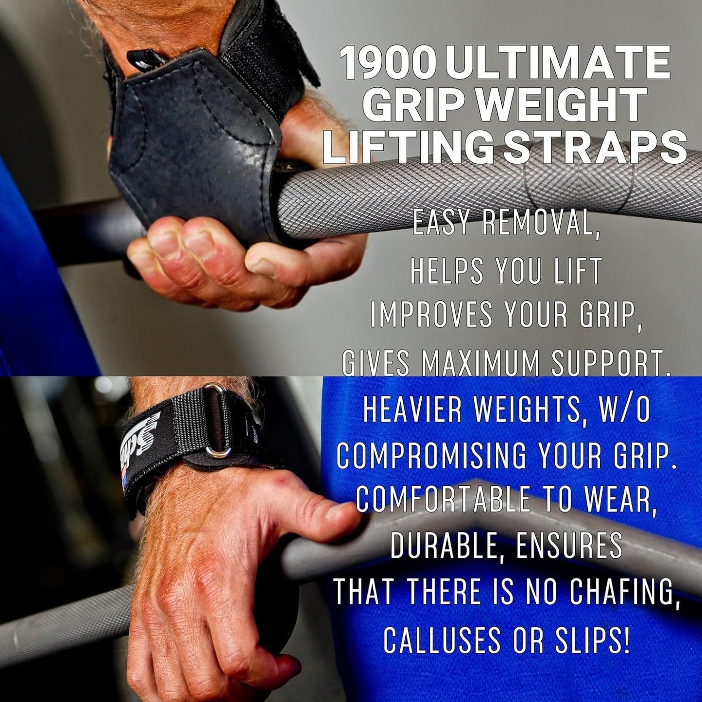Schiek Sports 1900 Ultimate Hand Grip - 9 mm Thick Neoprene Grips for Weight Lifting - Ultra Durable Non Slip Secure Grip