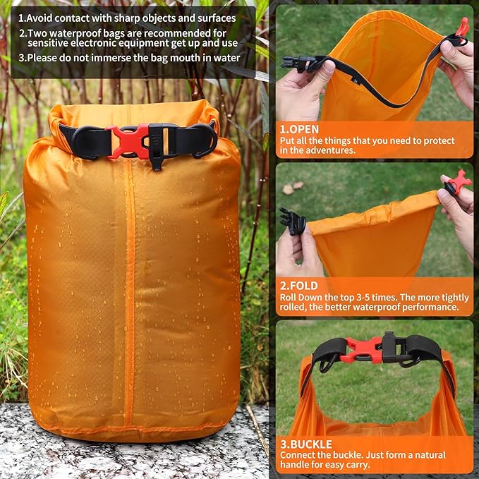 Desoto Waterproof Dry Bag, Roll Top Lightweight Dry Storage Bag with Emergency Whistle for Travel, Orange (5L)