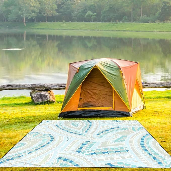 Beach Blanket Sandproof Extra Large Beach Mat Adults Waterproof Quick Drying Sand Free Mat Made by Premium Polyester with 4 Stakes & 4 Corner Pockets for Outdoor Travel Camping Hiking