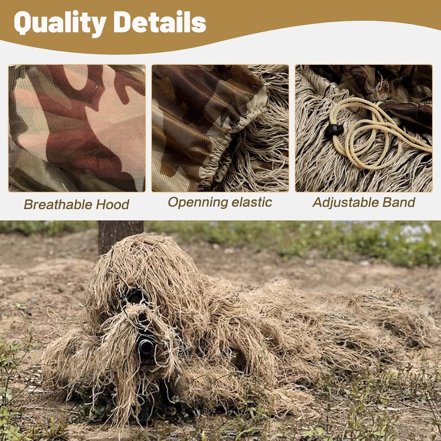 MOPHOTO 5 in 1 Ghillie Suit 3D Camouflage Hunting Suits - Jacket, Pants, Hood, Carry Bag for Adults & Youth, M/L/XL/XXL