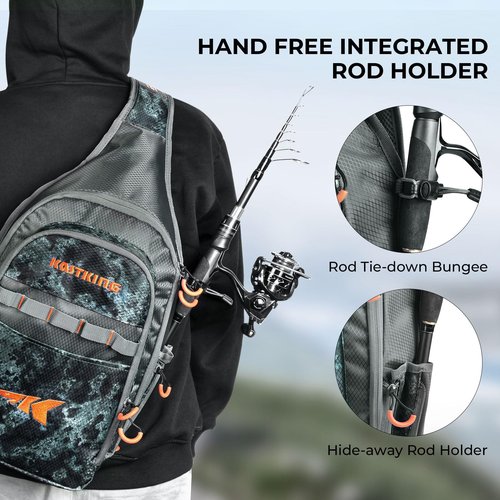 KastKing Pond Hopper Fishing Sling Tackle Storage Bag with 2 Tackle Boxes, Lightweight Sling Fishing Backpack-Sling Tool Bag for Fishing Hiking Hunting Camping,17.7X 12.6X 6 Inches