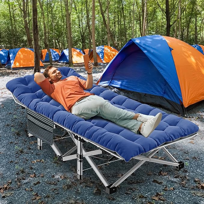 ABORON 2 Pack Folding Camping Cot W/Mat for Adults, Heavy Duty Outdoor Bed with Carry Bag,1200 D Layer Oxford Travel Camp Cots