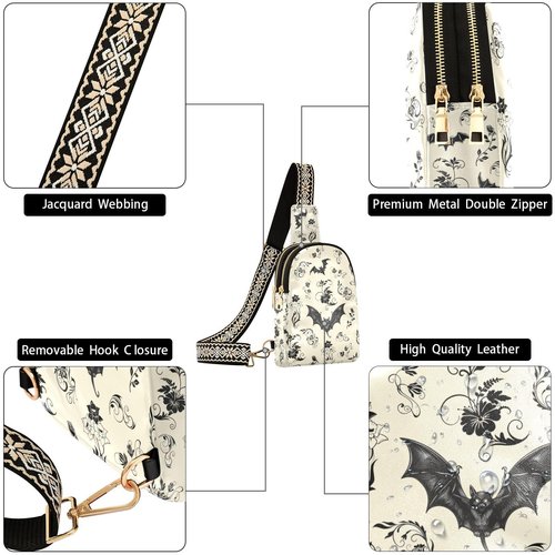 ZAZYXTJ Goth Bat Crossbody Sling Bag for Women Leather Small Chest Bag Adjustable Straps Daypack for Travel Sport Hiking