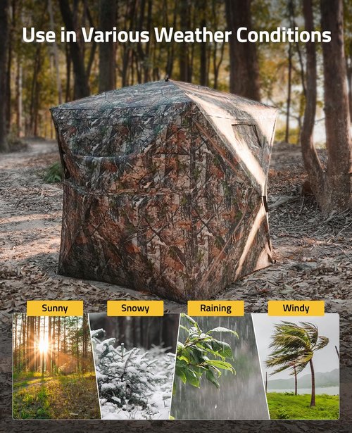 CVLIFE Hunting Blind 270 Degree See Through, Ground Blinds for Deer Hunting, 2-3 Person Pop Up Ground Blinds with Sliding Silent Windows, Portable Hunting Tent for Turkey Hunting