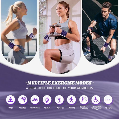 BECOJADDE Ankle Weights for Women Wrist Weights Set of 2 (2 lbs Each) Adjustable Arm Leg Weight for Womens Men Suitable for Walking Swimming Running Pilates Yoga Gym, Purple