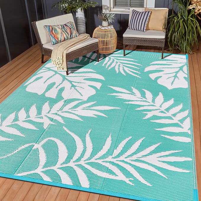 Outdoor Rugs Patio Camping Waterproof - 5x8 Plastic Straw Patio Rug Portable for Campers, Outside RVs Mat, Outdoor Area Carpet for Patios Clearance, Backyard Porch, Balcony, Picnic