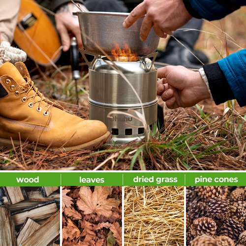 Ohuhu Wood Burning Camp Stoves + 12 Plates Camp Stove Windscreen for Camping Picnic, Backpacking, Cooking