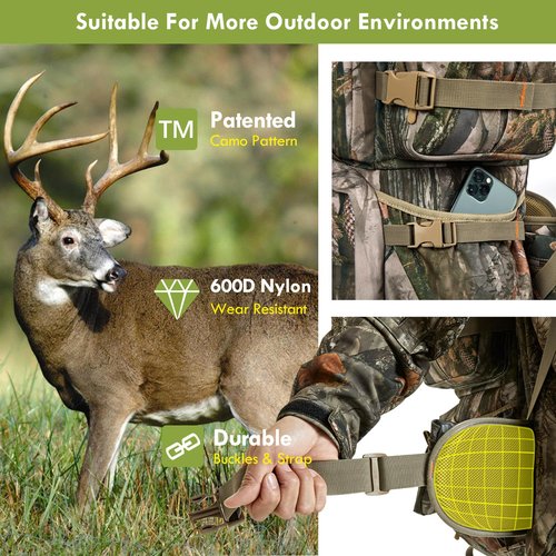 Hunting Backpack for Men, 60/80L Camo Backpack with Waterproof Rain Cover, 600D Hunting Pack for Hunters