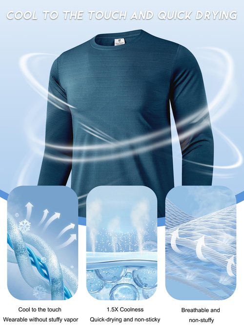 Men's UPF 30+ Sun Protection Shirts Performance Long Sleeve T-Shirt Moisture Wicking Shirt for Running Workout Navy-04 XL