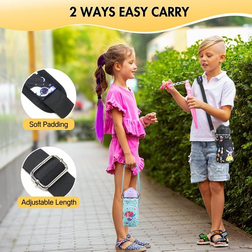 Scothen Water Bottle Carrier Bag for Kids, Insulated Water Bottle Holder with Adjustable Strap for 10/12/14/16/18oz Bottles, Bottle Bags Sleeve for Boys Girls School Travel Sports