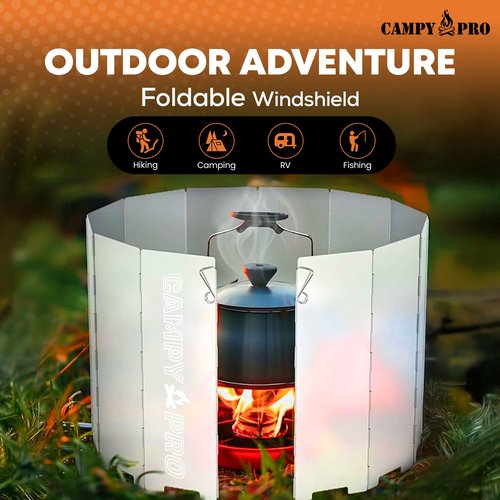Portable Stove Windscreen – Lightweight 12-Plate Aluminum Windshield for Butane & Propane Camping Stoves, Backpacking Gear, Hiking & Picnic Camping Essentials with Drawstring Bag