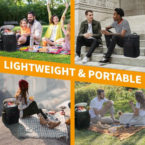 Backpack Cooler Insulated Leak Proof 26/39 Cans,Waterproof Collapsible Cooler Backpack for Men Women Lunch Box,Portable Soft Lightweight Bag Beach Essentials Camping Hiking Picnic Travel,Black