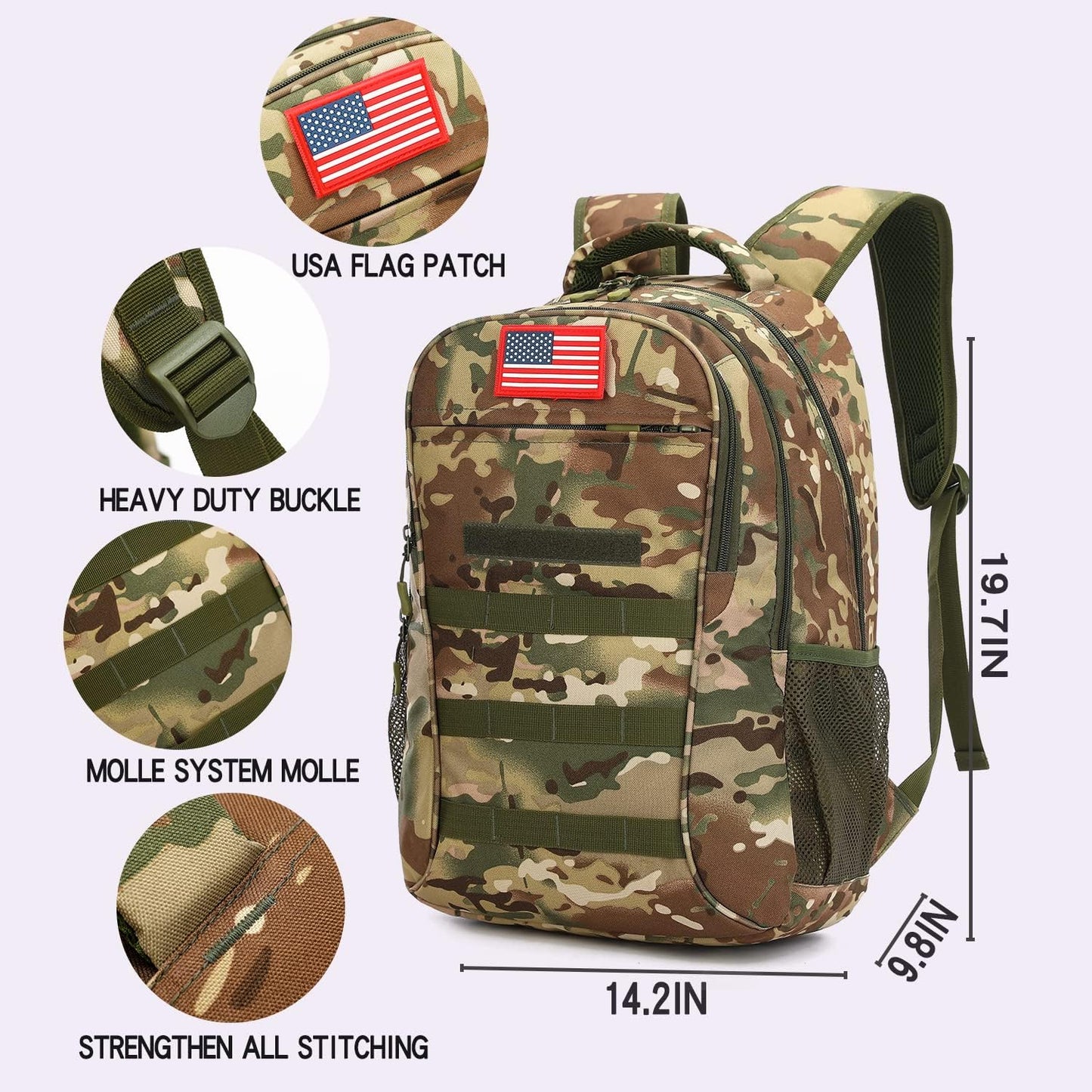 outdoor plus Camo Backpack,Military Boys Backpacks for School,40L Army Bookbag with USB Charging Port Waterproof