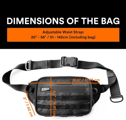 Fitdom Tactical Inspired Large Fanny Pack For Men. Perfect Techwear Accessories EDC Bag For Men. Multi-Functional Waist Pack