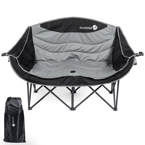 AeroWild Double Folding Chair – Portable Loveseat for 2 Adults with 600 lbs Support – Water & UV Resistant Folding Outdoor Chair for Beach, Picnic, Camping