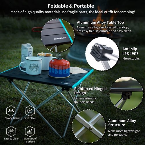 Naturehike FT08 Portable Camping Table, Ultralight Aluminum Folding Beach Table with Carry Bag for Outdoor Cooking, Picnic, Camp, Boat, Travel