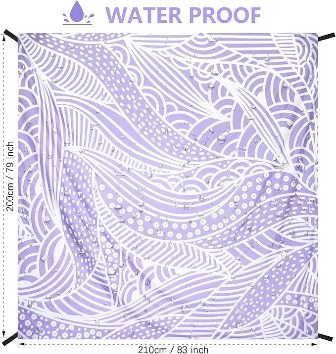 Beach Blanket, Sandproof Beach Mat, Waterproof Quick Drying Lightweight Outdoor Aztec Picnic Mat 79" X 83" for 2-4 Adults with Pocket for Travel, Camping, Hiking