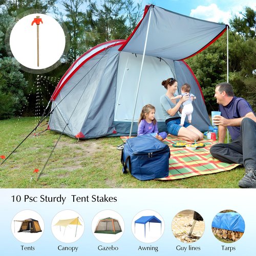 Tent Stakes Heavy Duty, 10 psc, 8 Inch Screw in Camping Stakes, Anti-Rust Canopy Stakes, Sturdy Ground Stakes with Tools, Metal Tarp Stakes Puller Inclueded