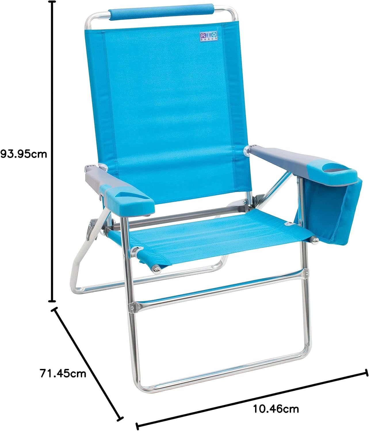 Rio Brands 17" Extended Height 4-Position Folding Beach, Camping, Lawn Chair, Blue/White/Green