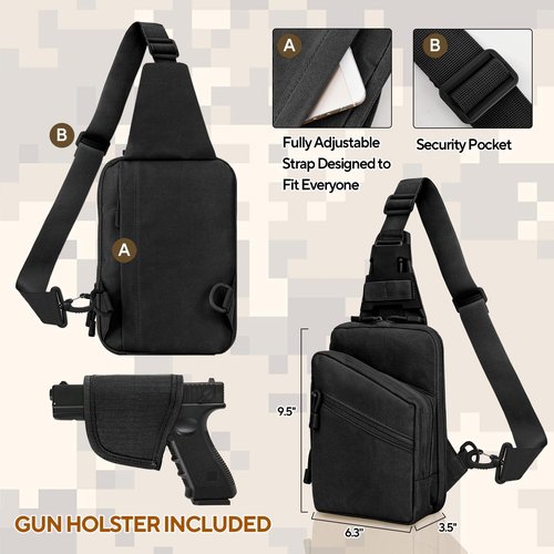 Vdones CCW Concealed Carry Chest Bag with Gun Holster, AdjustableTactical Sling Bag for Men, Crossbody EDC Gun Carry Bag for Handguns