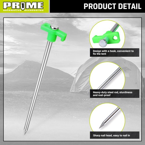 PR1ME Tent Stakes 12 Pack, Galvanized Non-Rust Family Pop Up Household Tent Pegs, Heavy Duty Yard Stakes, for backyards, Canopy, and Outdoor Decorations