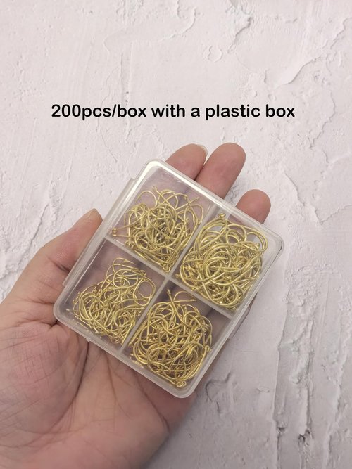 200pcs-300pcs Small Barbed Fishing Hooks Black High Carbon Fishing Hooks Set 6# 8# 10# 12# 14# 16# with Plastic Box (200pcs Gold)