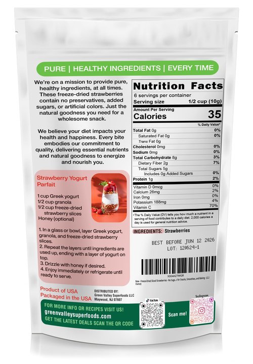 Freeze-Dried Sliced Strawberries - No Sugar Added, 100% Natural, Gluten-Free, Vegan, Non-GMO, Perfect for Snacks, Smoothies, and Baking - (2.2 Ounce)