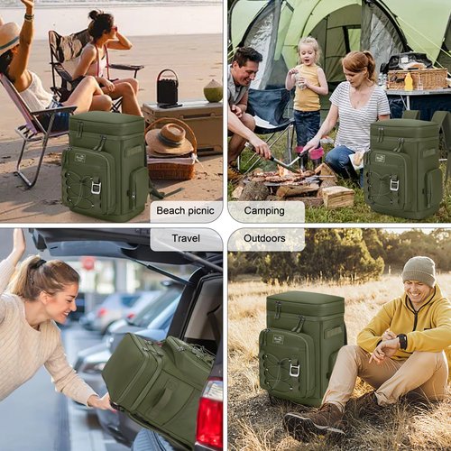 YOUNGOA 42Cans Cooler Backpack Insulated Leak Proof for Men & Women, Large Waterproof Backpack Cooler for Beach, Picnic, Outdoor, Leakproof, Multi-Functional, Green