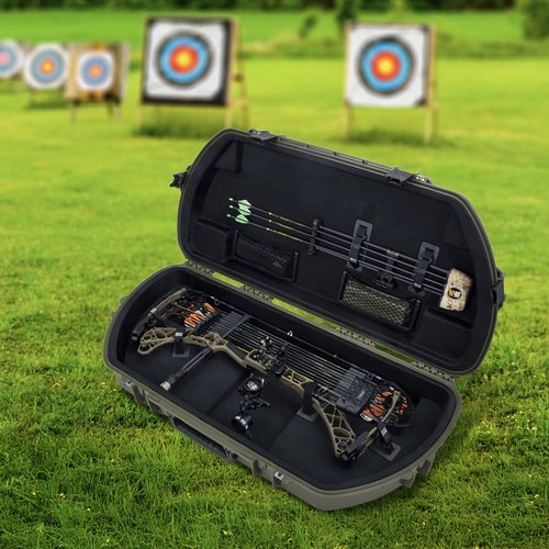 SKB Hard Protective Storage Case for Archery Bow and Arrows, iSeries Shaped Bow Case, Green - Quiver Holder and Gear Box for Hunting Accessories