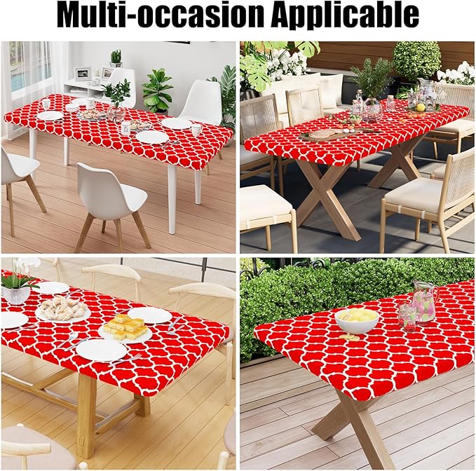 Smiry Rectangle Picnic Table Cover, Waterproof Elastic Fitted Camping Tablecloths for 4 Foot Tables, Wipeable Flannel Backed Vinyl Tablecloth Protector for Indoor, Outdoor (Red, 30x48 Inches)