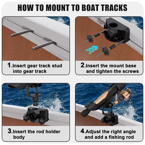 Fishing Rod Holders for Boat, Fishing Boat Rod Holder with Track Mount, Rod Rack for Kayak Track System, 360 Degree Adjustable Fishing Pole Holders 2Pack