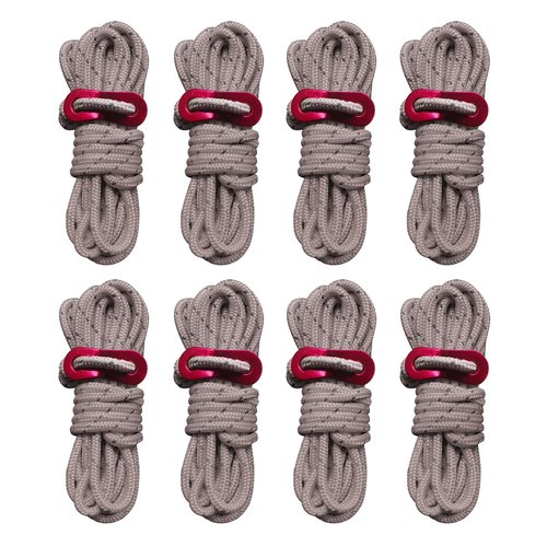 Smithok 8 Pack High-Reflective Guy Lines 4mm Tent Cords High-Strength Lightweight Camp Ropes with Aluminum Adjuster Tensioner for Tent, Tying Down Tarps, Camping, Outdoor Packaging (Khaki)