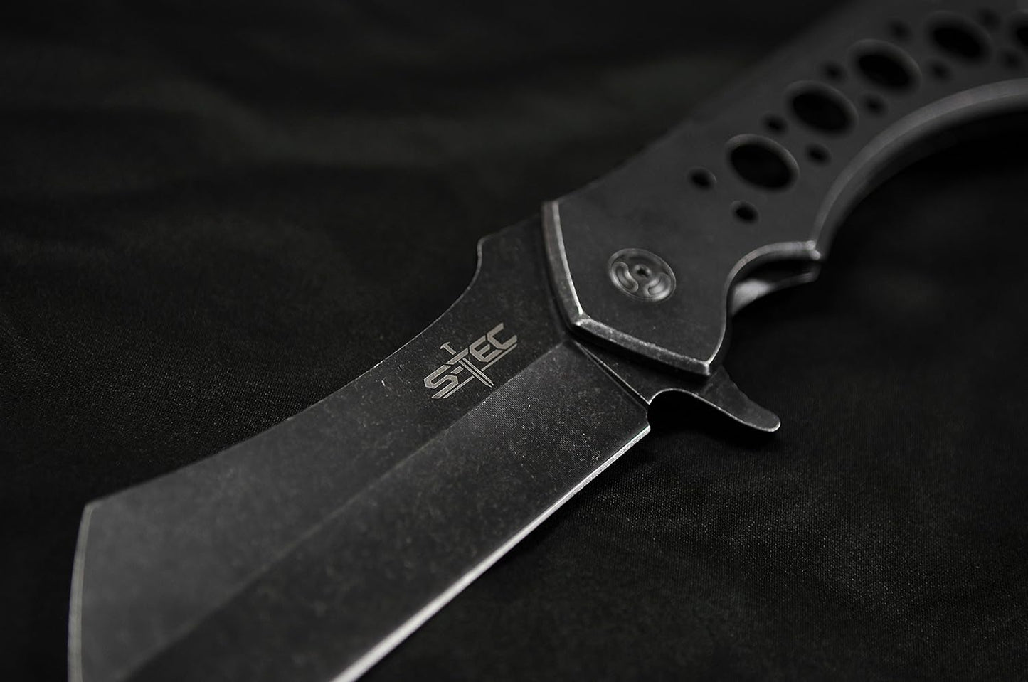 S-TEC 12-inch Rugged Chef Field Tactical Folding Cleaver (Matte Black)