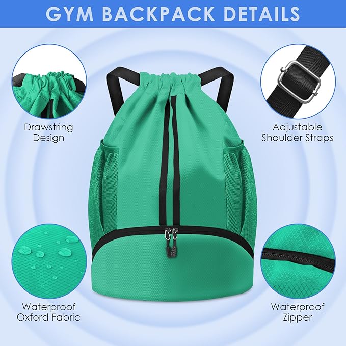 BROTOU Soccer Bags, Football Backpack, Volleyball Bag, Drawstring Soccer Backpack with Ball and Shoe Compartment