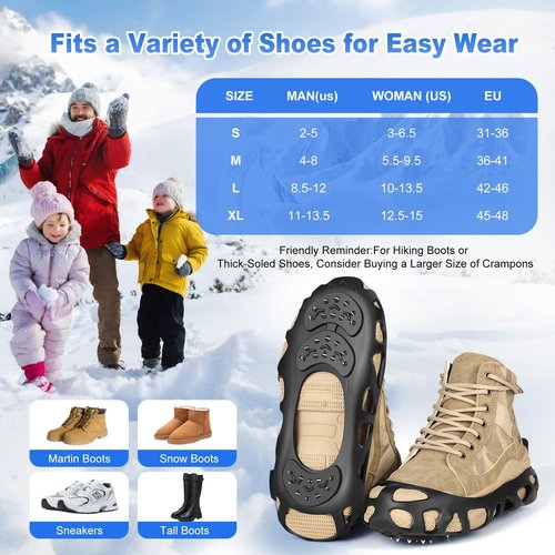 Ice Cleats, Ice Cleats for Shoes and Boots, Crampons for Shoes with 30 Spikes Anti Slip Snow Shoes(Large)