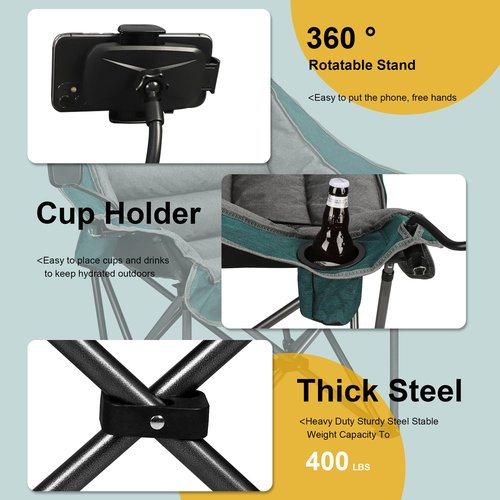 Northroad Oversized XL Padded Camping Chair w/Cell Phone Holder, Large Camp Lounge Chair, Foldable Lawn Chair w/Cup Holder,Carry Bag for Outdoor Hiking, Beach, Picnics, Heavy-Duty 400-lbs Capacity