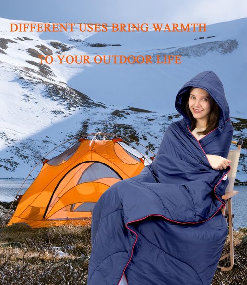 Outdoor Puffy Camping Blanket, Lightweight Down Alternative Puffy Waterproof Stadium Blanket with Portable Bag, Lightweight Camping Blanket for 2 People, Cold Weather, Sports, Travel, Car, 79*54 inch