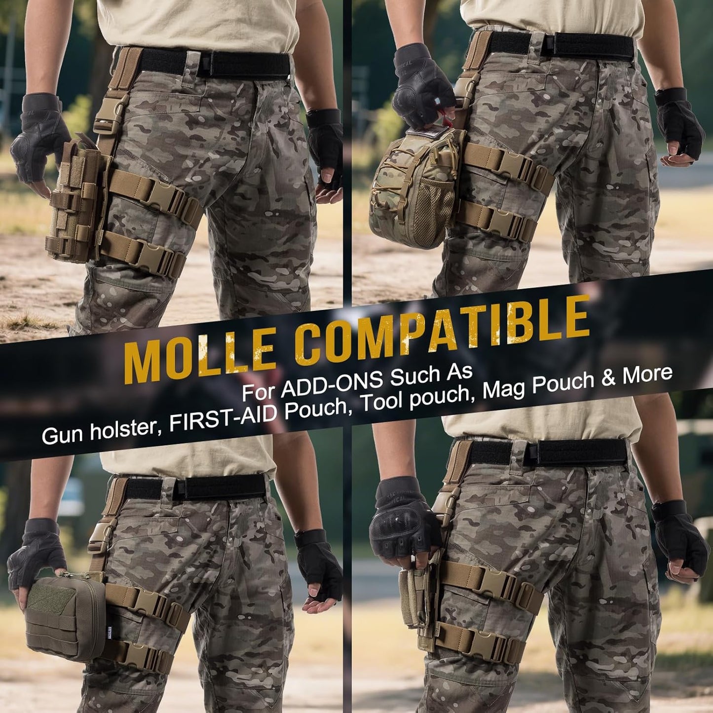 OneTigris Mini Molle Panel for Tools, Drop Leg Platform Minimalist Adjustable Thigh Rig for Flashlight Green
