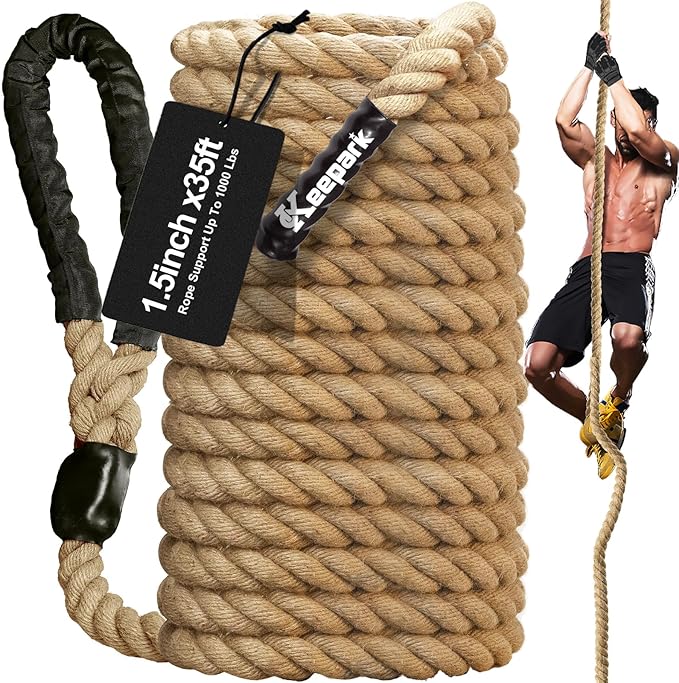 Climbing Rope 1.5 Inch Diameter 10FT 15FT 20FT 25FT 30FT 35FT Gym Climbing Rope for Fitness & Strength Training, Workout Exercises Climbing Rope for Adults Kids Outdoor or Home Indoor