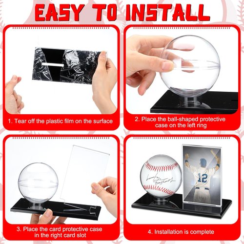 DoubleFill Acrylic Baseball Display Case for Ball and Cards Clear Base Ball Holder Ring Stand Set Centerpieces Protector Memorabilia Showcase for Official Size Baseball(Small)