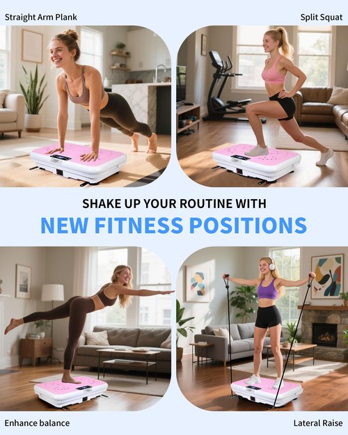ROTAI Vibration Plate, Lymphatic Drainage Massager for Circulation Boost & Recovery, Vibration Plate Exercise Machine with Remote & Loop Bands, Compact Home Fitness Platform for Shaping (Pink)